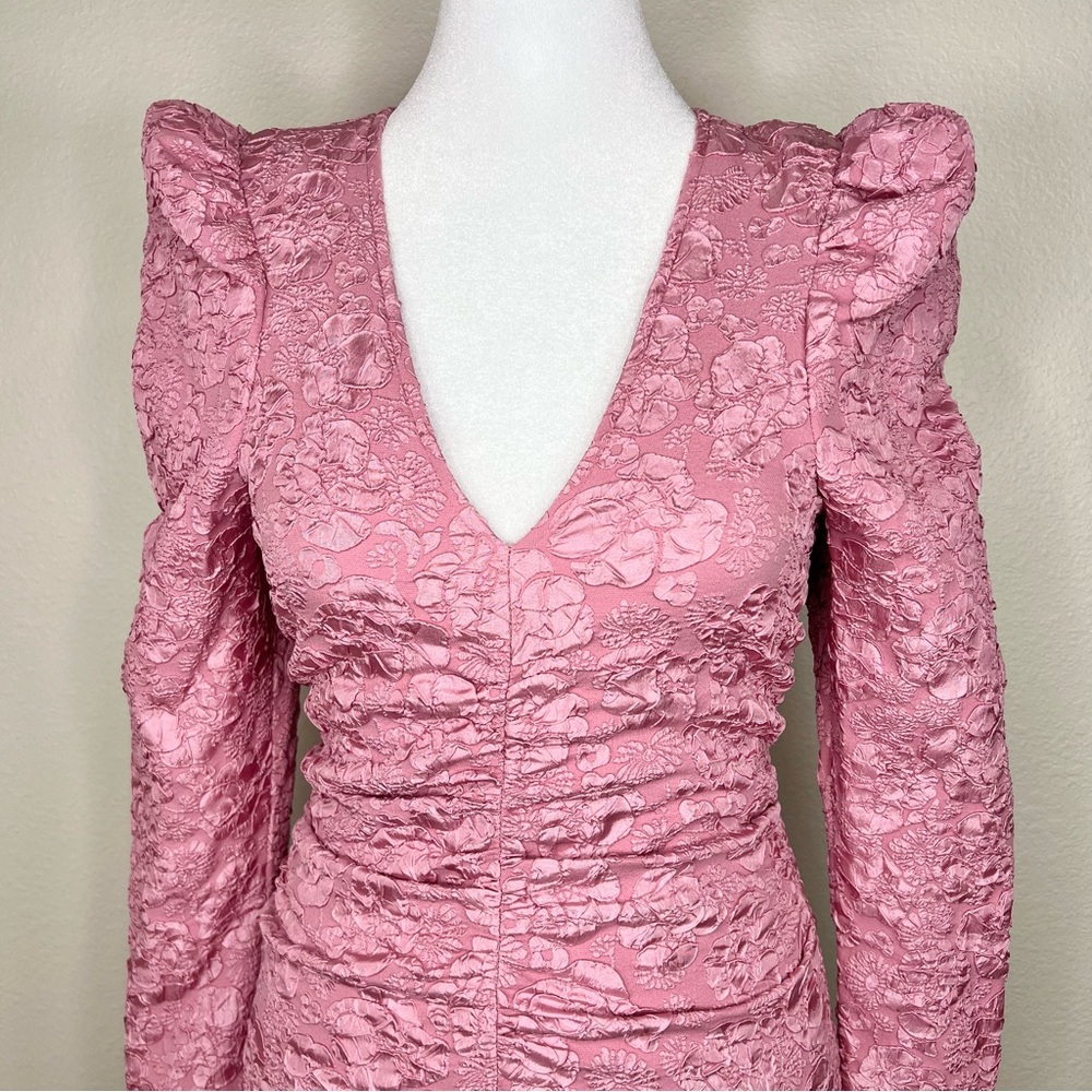 GANNI Pink Floral Jacquard Tonal Long Sleeve Romantic Barbiecore Mini Dress NWT - Picture 8 of 15